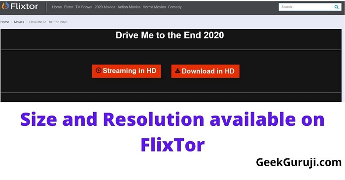 Size and Resolution available on FlixTor