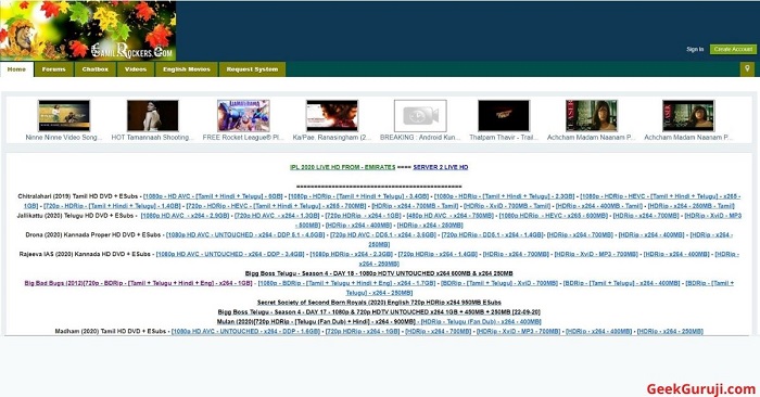 Tamilrocker homepage
